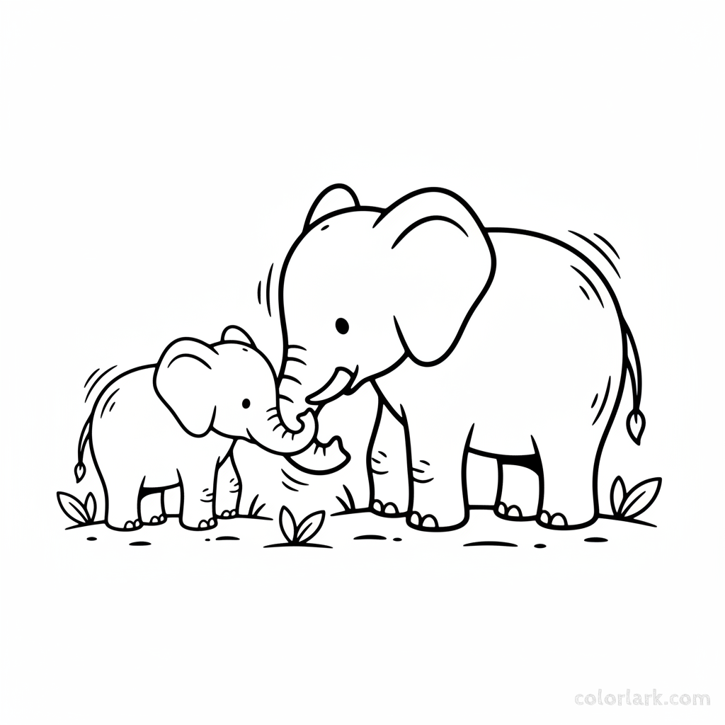 Baby elephant mimics mother's sway coloring page