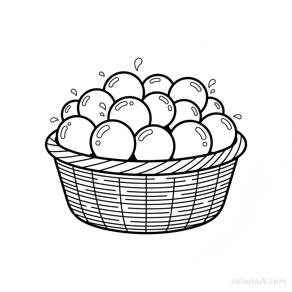 Basket of water balloons for Holi coloring page by Colorlark