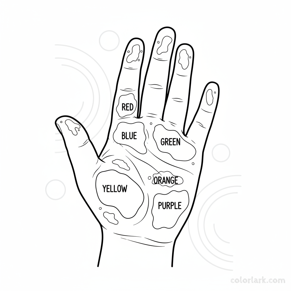 Child's hand with gulal coloring page
