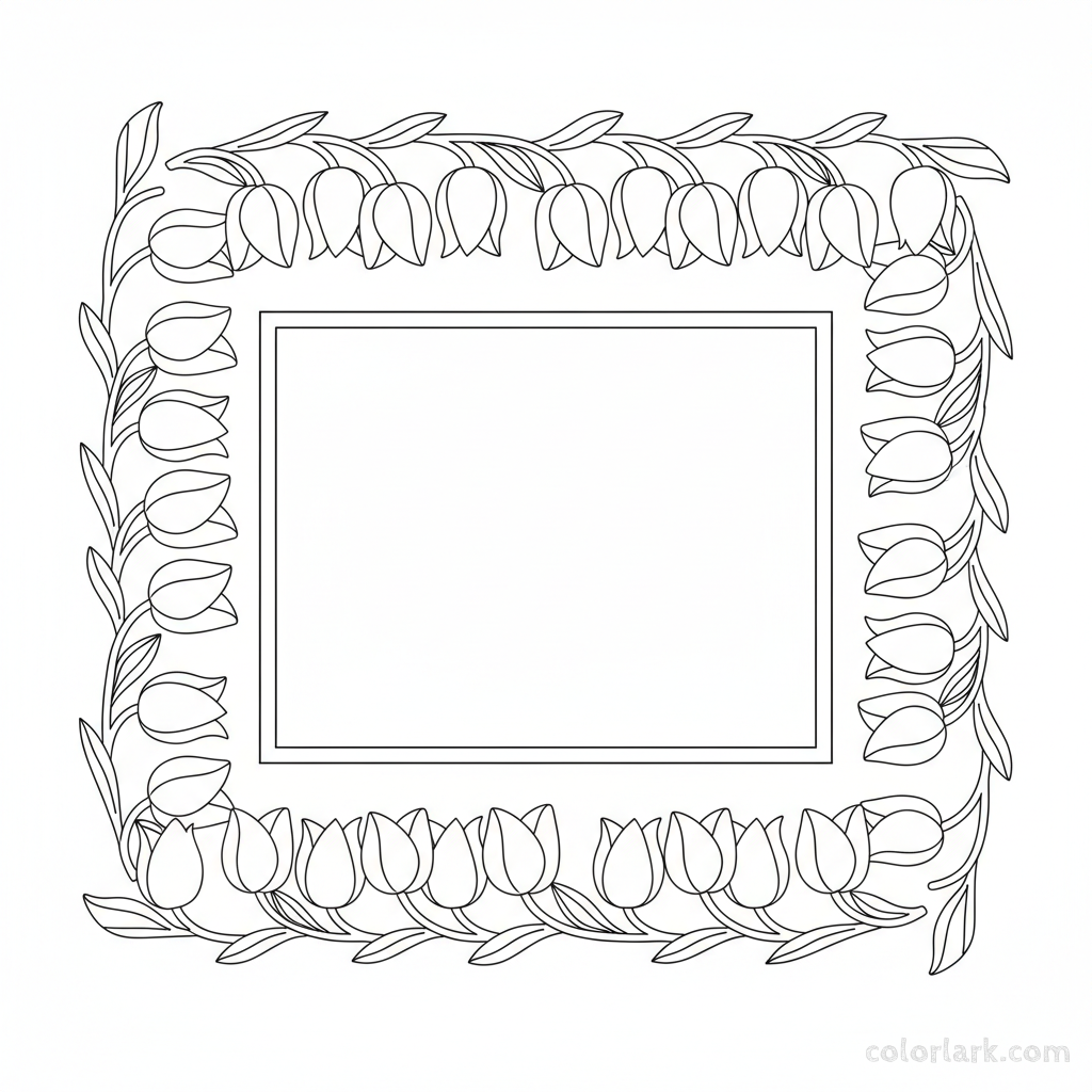 Line art illustration of a decorative tulip border design