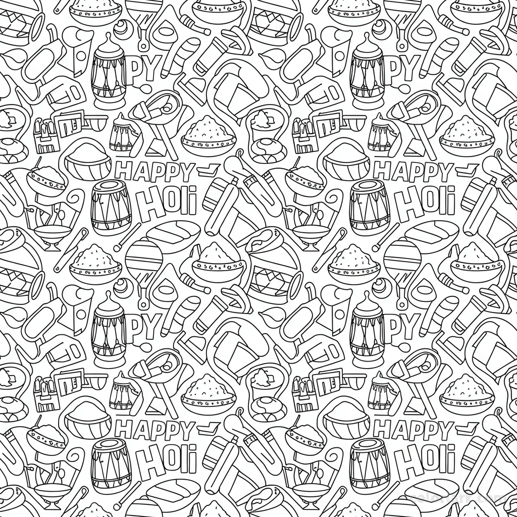 Detailed Holi festival motifs coloring page by Colorlark