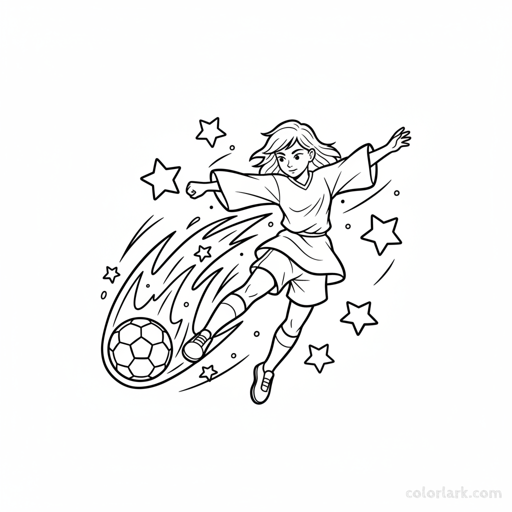 Line art of a girl junior player unleashing a comet kick.