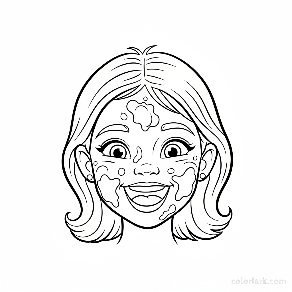 Girl with smudged face Holi coloring page for kids