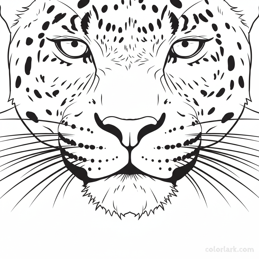 Indian Leopard whiskers and face coloring page for kids and adults.