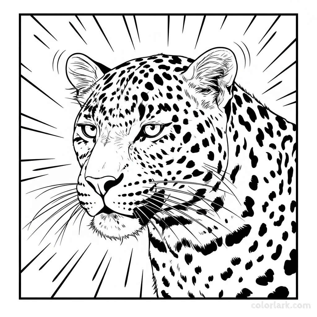 Indian leopard with alert ears in the jungle coloring page for kids