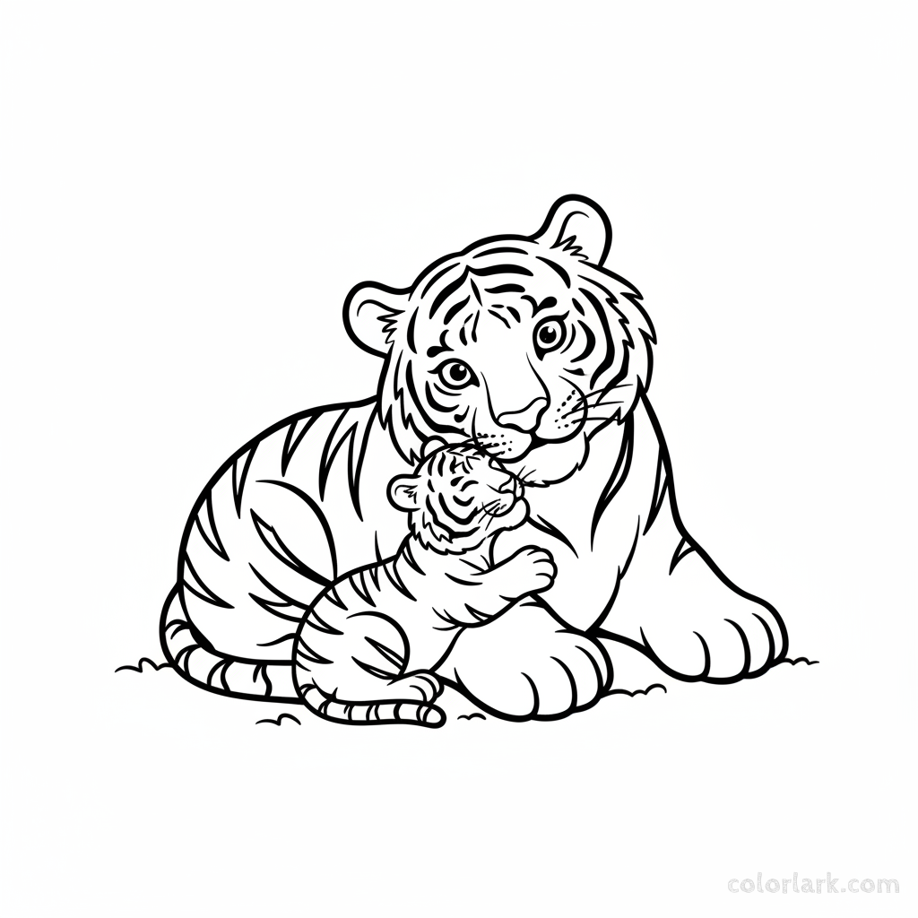 Indian tiger cub drinking milk from mother coloring page