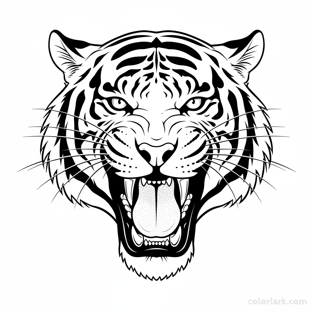 Indian Tiger Head Roaring Coloring Page