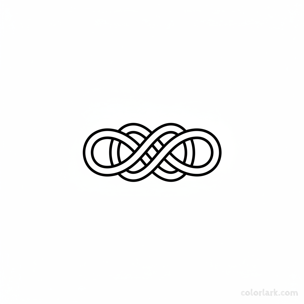 Black and white line art of a minimalist Rakhi with an elegant knot design, emphasizing simplicity for coloring.