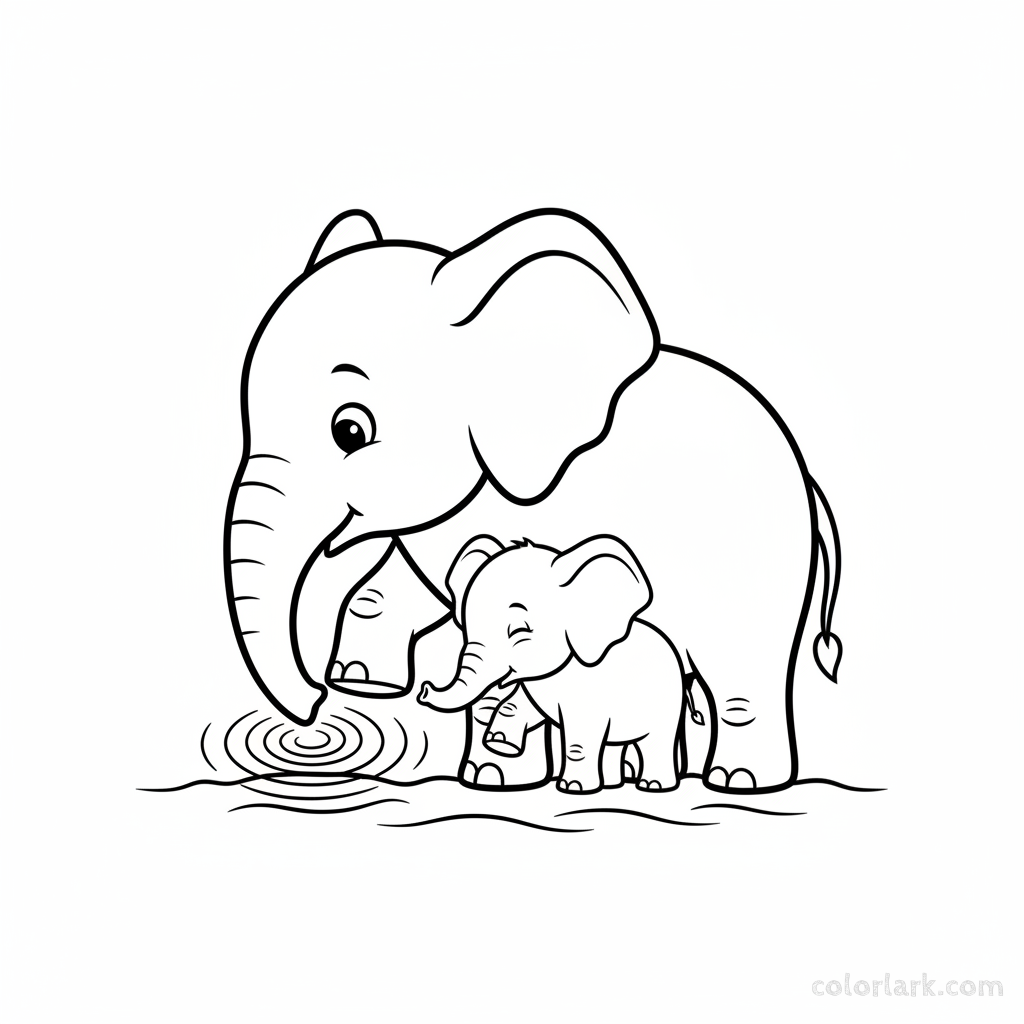 Mother elephant teaching baby ground vibrations free printable coloring page