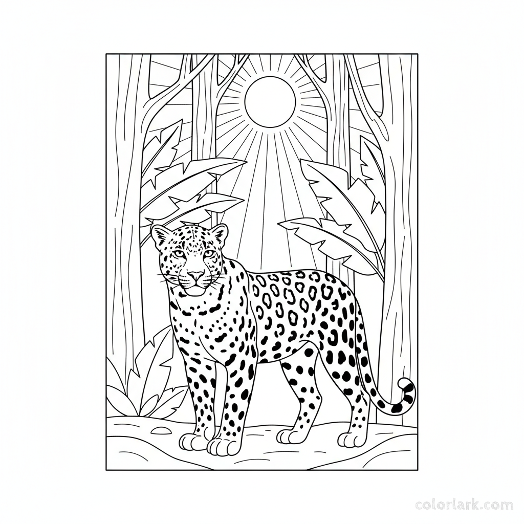 Mystical Indian Leopard under moonlight free printable coloring page.
