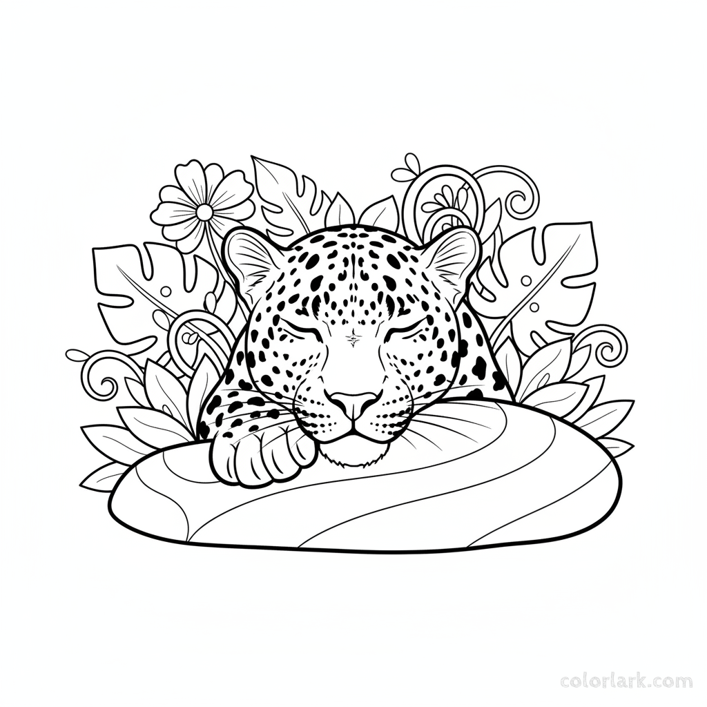 Indian leopard resting chin on rock coloring page