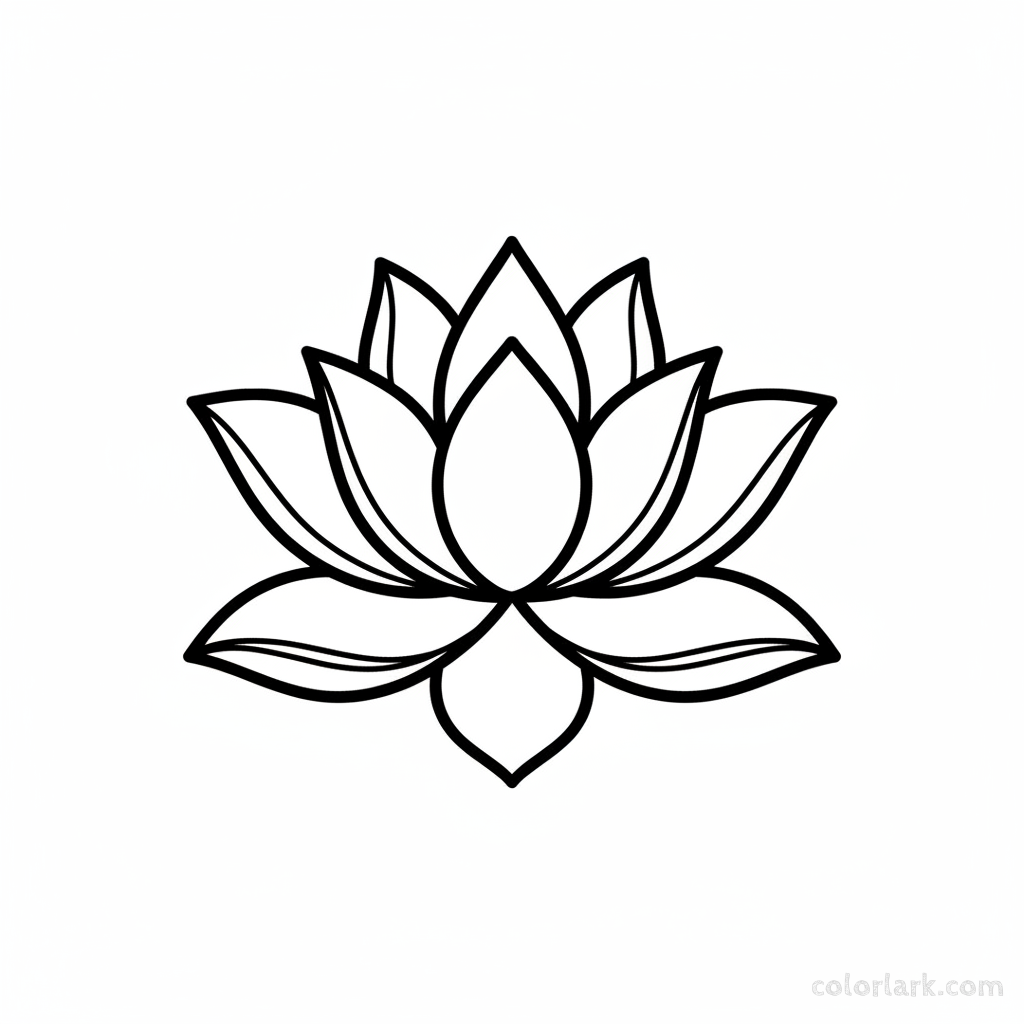 Black and white line art of a simple, elegant lotus flower with smooth petals.