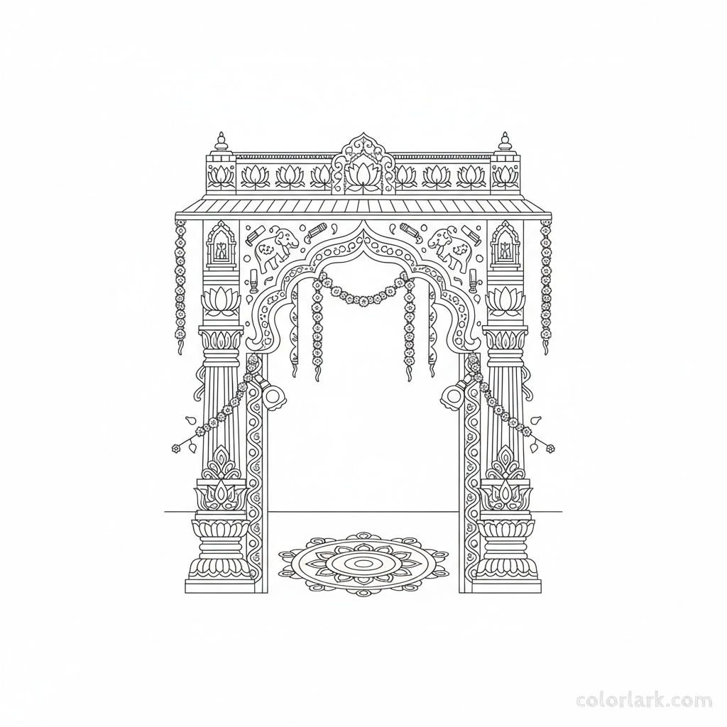 Traditional Indian Archway Decorated for Holi Coloring Page