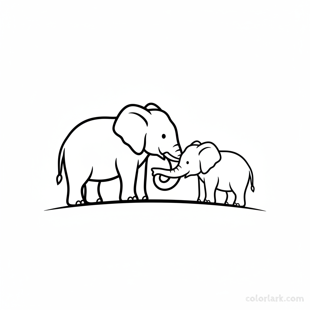 Mother and baby elephant trunk greeting coloring page.