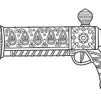 Decorative Pichkari close-up coloring page for Holi festival