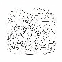 Kids splashing water from a bucket Holi coloring page