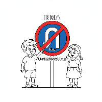Coloring page of children understanding an Indian U-Turn Prohibited sign.