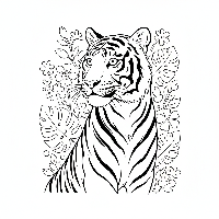 Free printable Indian tiger coloring page, majestic big cat looking over shoulder.