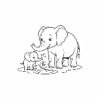 Playful baby elephant coloring page spraying water from trunk