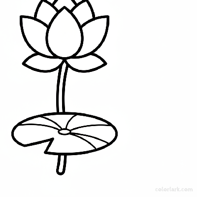 Black and white line art of an easy lotus blossom drawing for preschoolers.