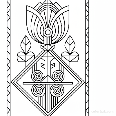 Line art illustration of a stylized Art Deco tulip design with geometric lines