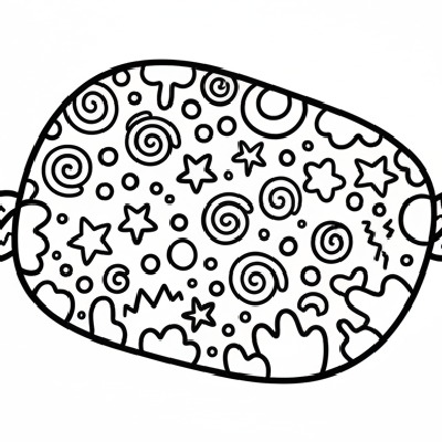 Black and white line art of a doodle art style Rakhi with whimsical patterns and abstract figures for creative coloring.