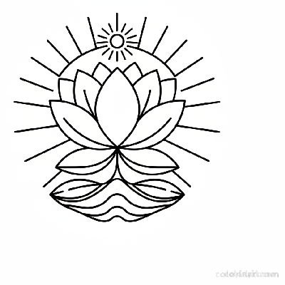 Black and white line art of a spiritual lotus flower symbolizing enlightenment and purity.