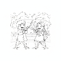 Kids having fun with water guns during Holi festival coloring page