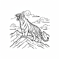 Free printable Indian Tiger roaring on a mountaintop coloring page.
