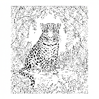Free printable coloring page of a wise old Indian leopard surveying its jungle home.