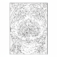 Detailed peacock in an enchanted forest coloring page.