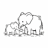 Baby elephant mimics mother's sway coloring page