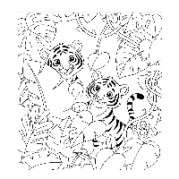 Indian Tiger Cubs Playing Hide-and-Seek Coloring Page - Free Printable