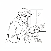 Adult applying gulal to child's hair Holi coloring page