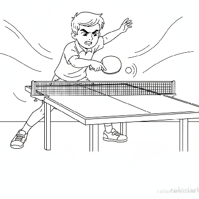 Line art of an aspiring champion boy performing a forehand attack in table tennis.