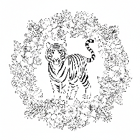 Indian tiger with floral jungle border coloring page