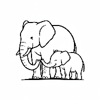 Mother elephant gently strokes baby elephant's back with trunk coloring page.
