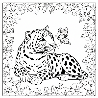 Indian Leopard and Butterfly Jungle Coloring Page