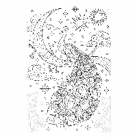Whimsical peacock on moonlit branch fantasy coloring page