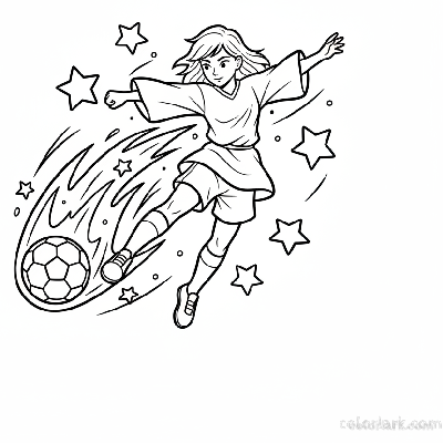 Line art of a girl junior player unleashing a comet kick.