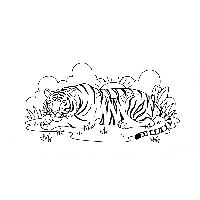 Free printable Indian tiger basking in sunlight on grassy bank coloring page.
