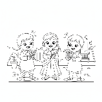Children playing with miniature pichkaris on Holi coloring page