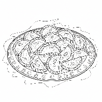 Gujiya sweets on a platter Holi coloring page, festival of colors, Indian sweets