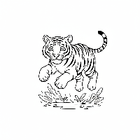 Free printable Indian Tiger coloring page, tiger pouncing playfully.
