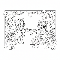 Indian tiger cubs playing tug-of-war coloring page