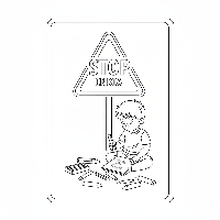 Coloring page featuring an Indian Stop sign outline and a child drawing it.