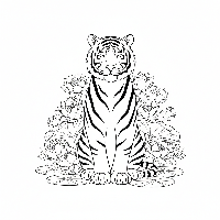 Indian tiger sitting calmly among lotus flowers coloring page
