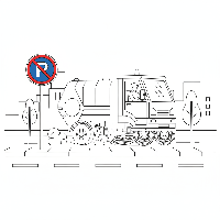 Coloring page of a street sweeper near an Indian No Parking sign.