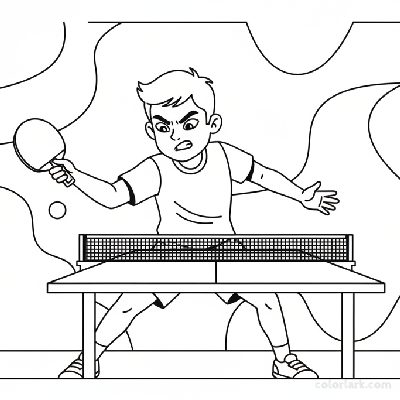 Line art of a young athlete performing a backhand counter-attack in table tennis.