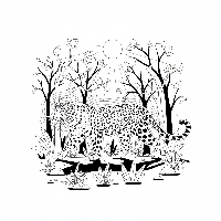 Mystical Indian Leopard in a moonlit jungle clearing coloring page.